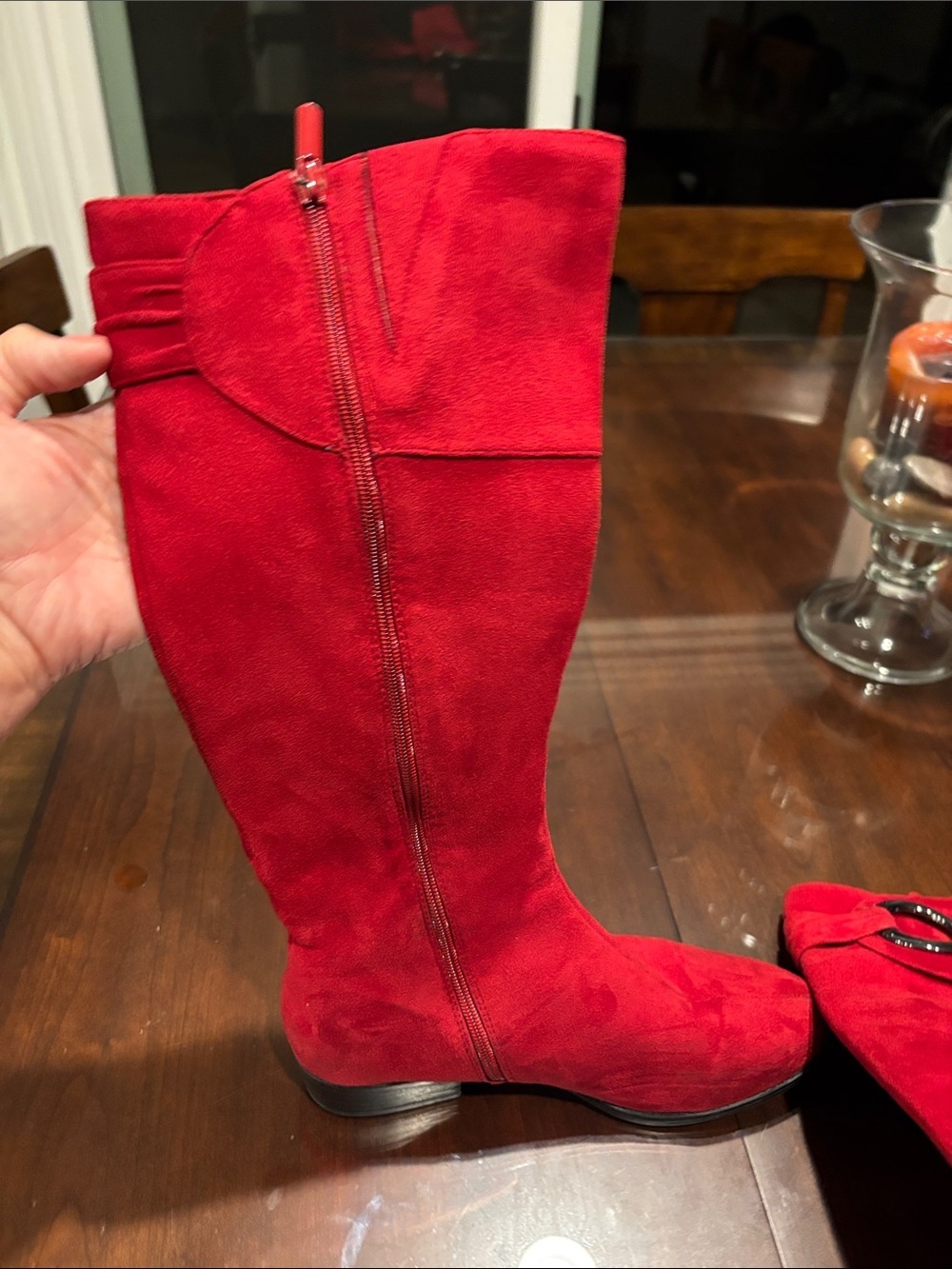 Impo Red Suede Knee high Boots with Ring Accent - Picture 8 of 12
